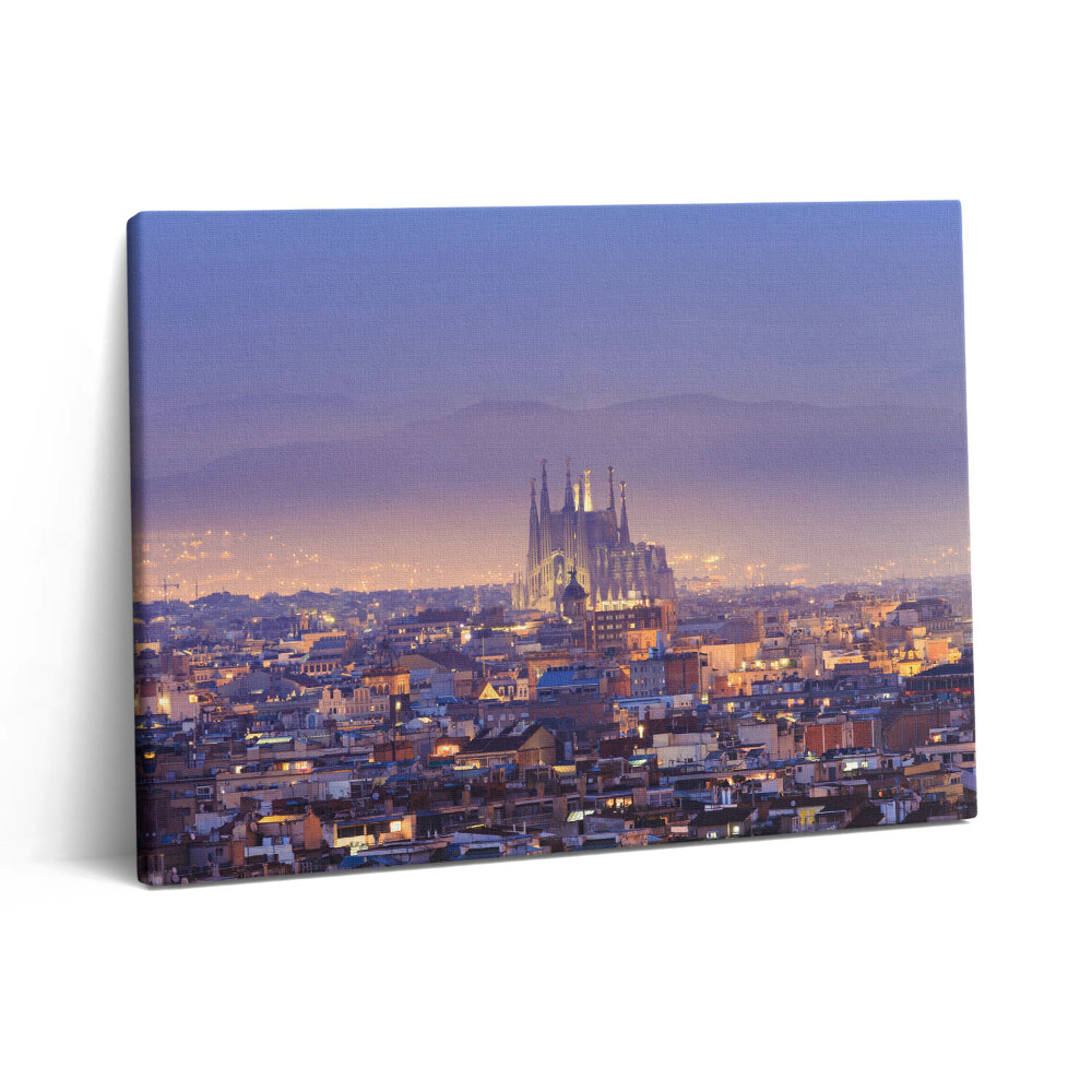 Pictură pe pânză 80x60 Vedere a Barcelonei și a Sagrada noaptea