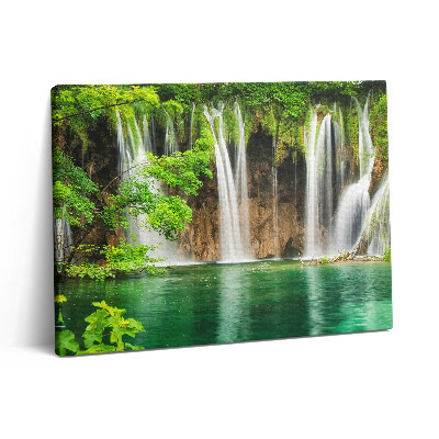 Pictură pe pânză 80x60 Natură - cascadă și vegetație lac