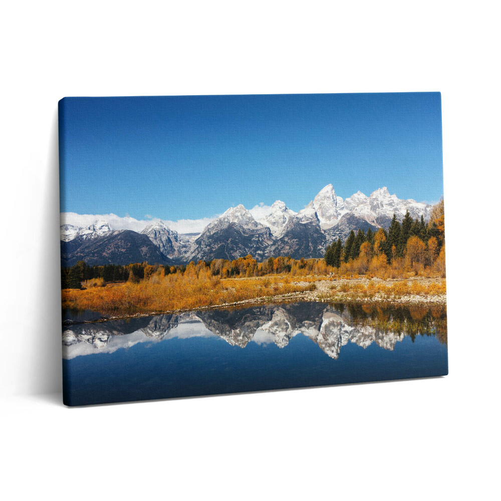 Pictură pe pânză 80x60 Lac de munte și copaci de toamnă