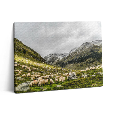 Pictură pe pânză 80x60 Oi într-o pajiște de munte