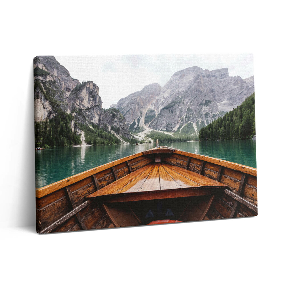 Pictură pe pânză 80x60 O barcă pe un lac de munte