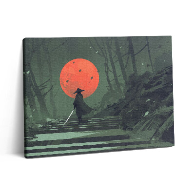 Pictură pe pânză 80x60 Samurai în pădure și lună noaptea