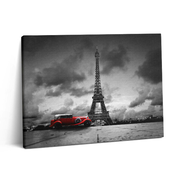 Pictură pe pânză 80x60 Turnul Eiffel și Mașina Roșie