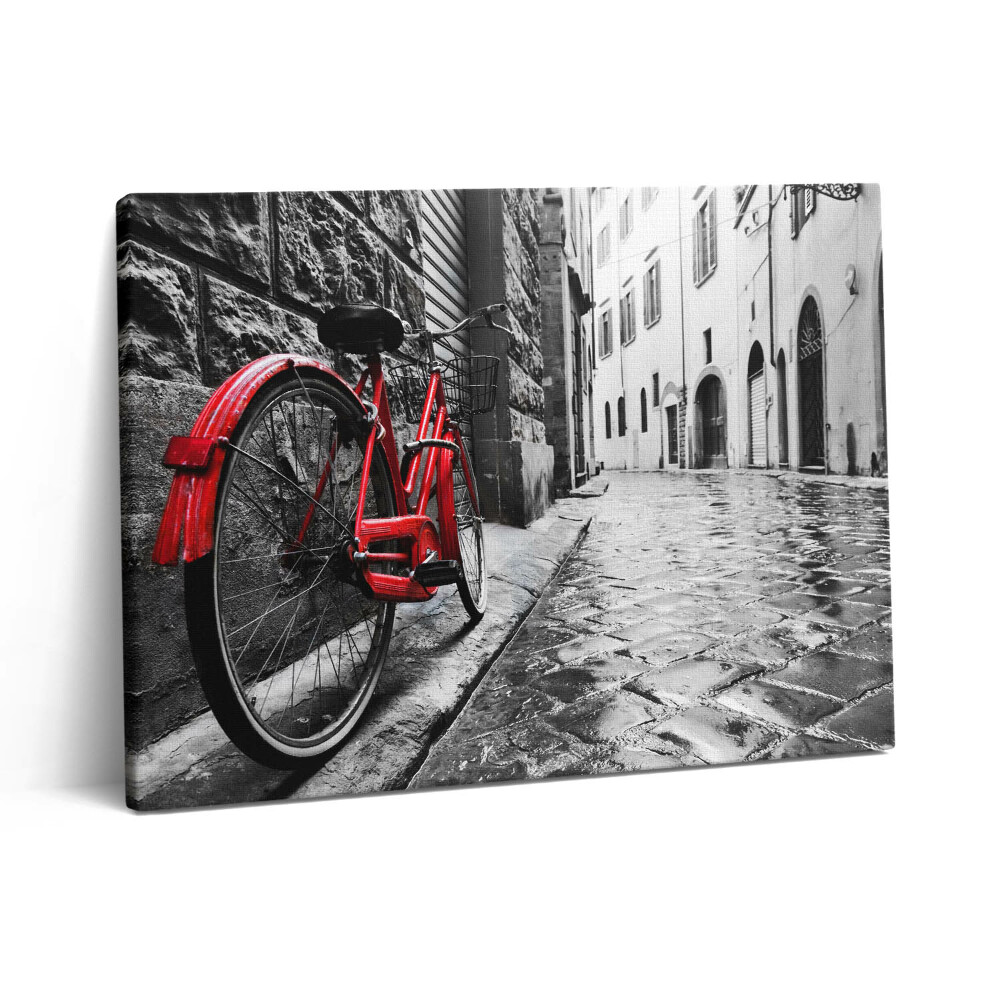 Pictură pe pânză 80x60 Bicicletă vintage și stradă retro a orașului