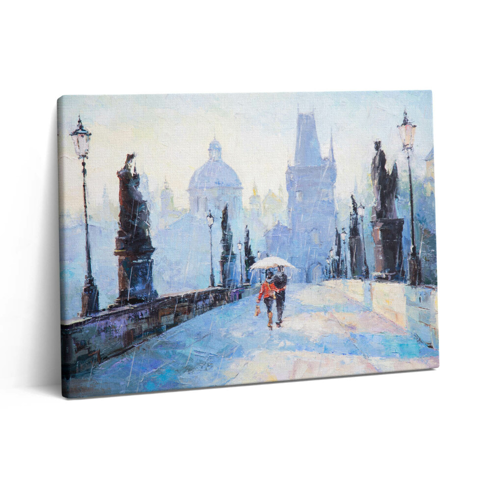 Pictură pe pânză 80x60 Artă în ulei - cuplu îndrăgostit sub o umbrelă