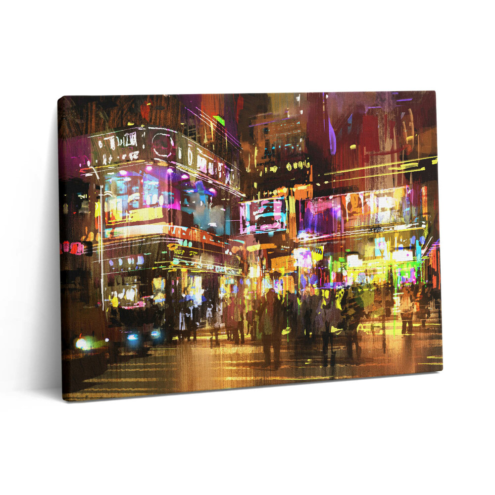 Pictură pe pânză 80x60 Ilustrație a orașului nocturn - Străzi moderne