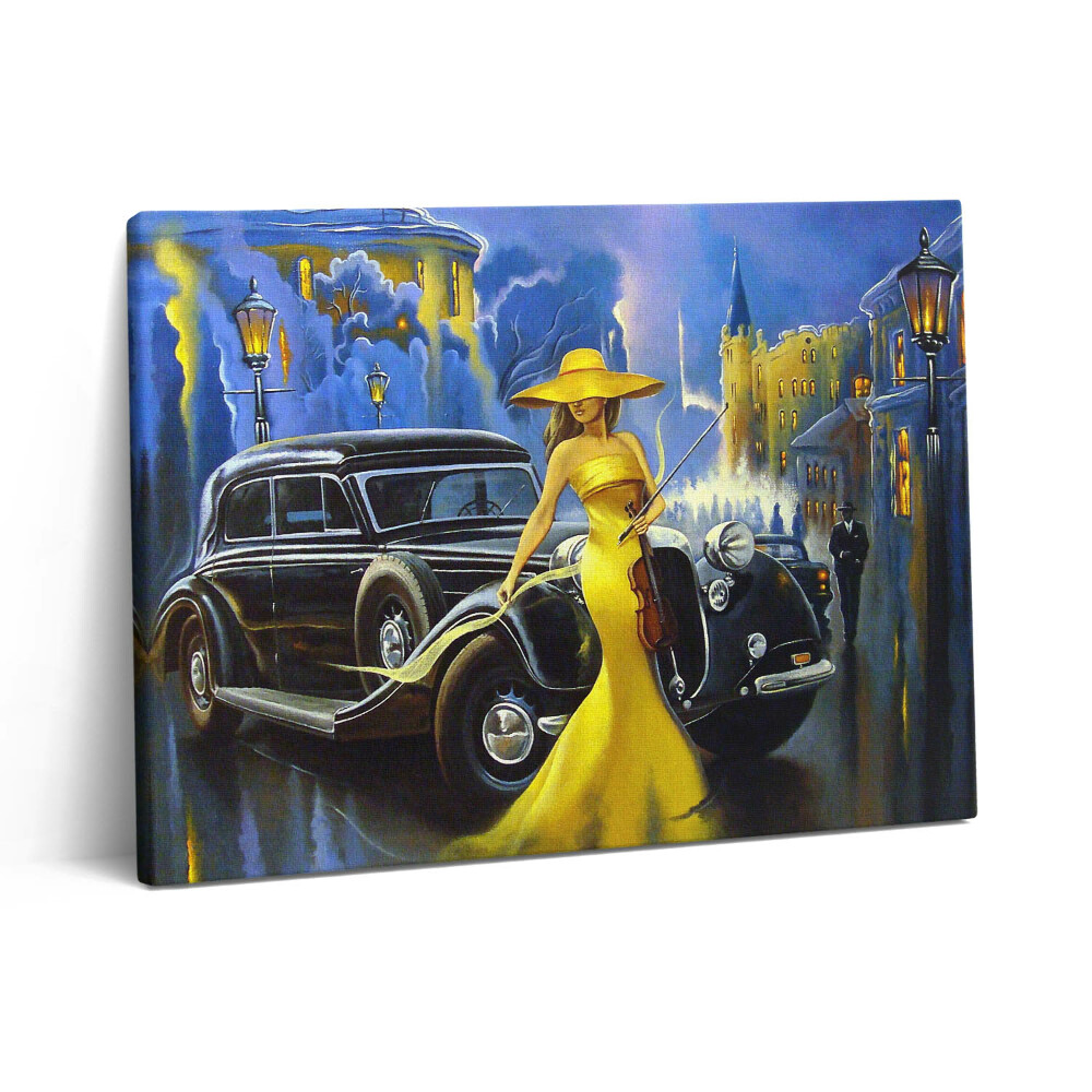 Pictură pe pânză 80x60 Doamnă cu o vioară retro