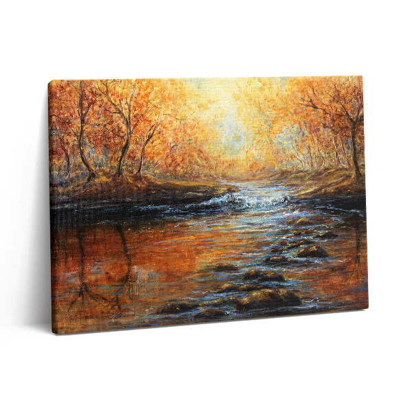 Pictură pe pânză 80x60 Pădure de toamnă pictată cu vopsele