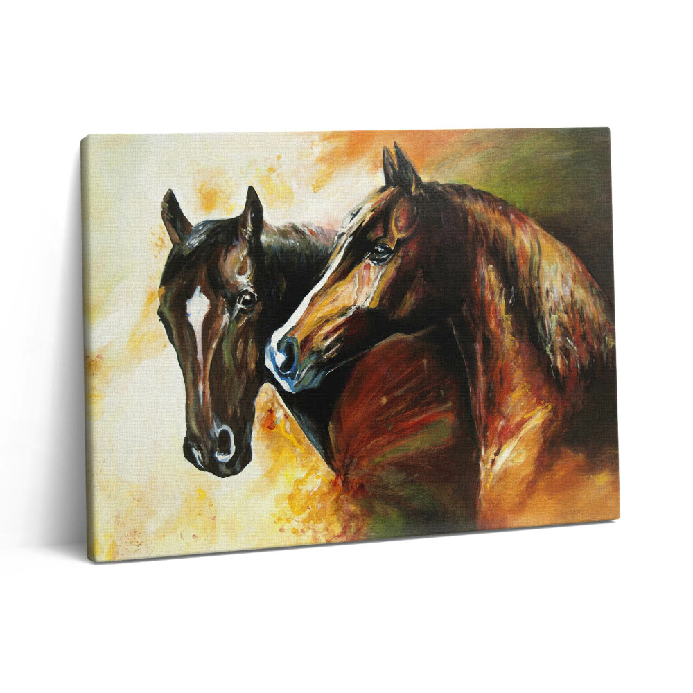 Pictură pe pânză 80x60 Doi cai pictați cu acuarele