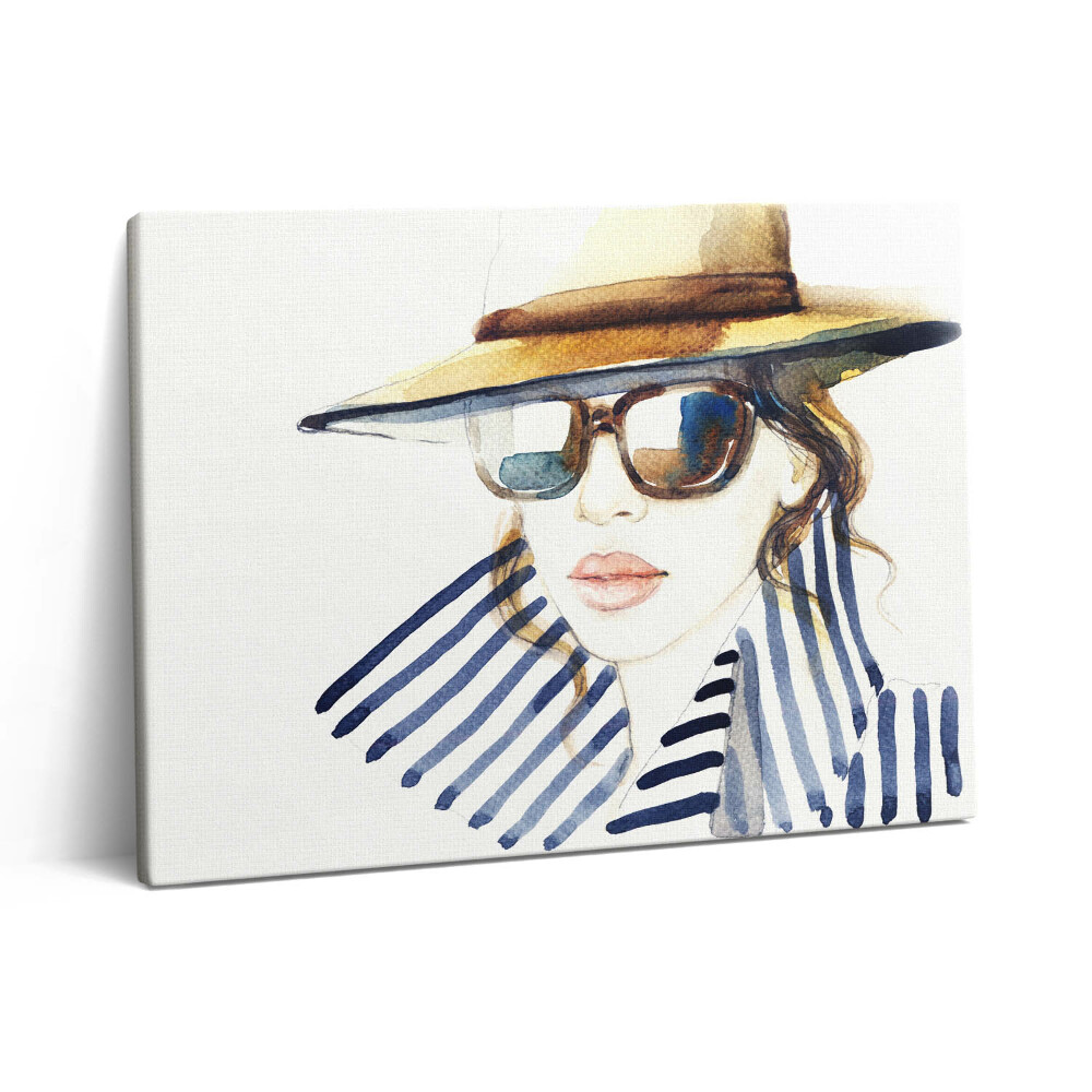 Pictură pe pânză 80x60 Acuarelă - femeie cu ochelari