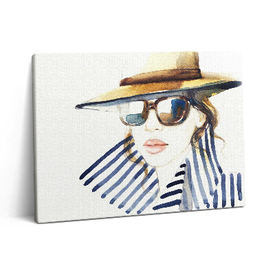 Pictură pe pânză 80x60 Acuarelă - femeie cu ochelari