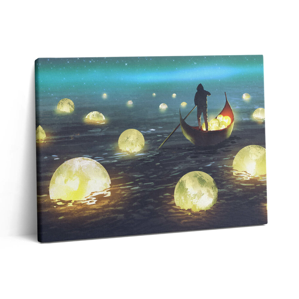 Pictură pe pânză 80x60 Ilustrație a bărcilor și a lunilor