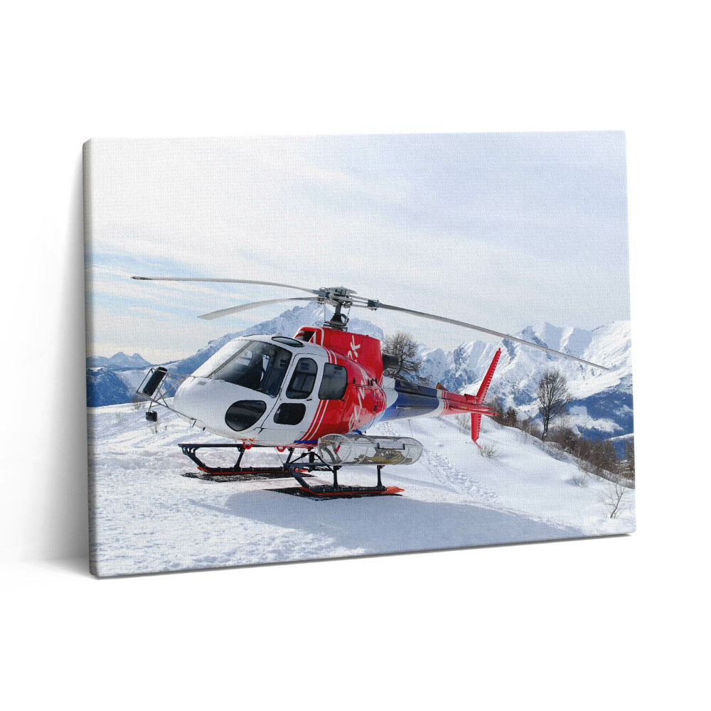 Pictură pe pânză 80x60 Elicopter pe un munte înzăpezit