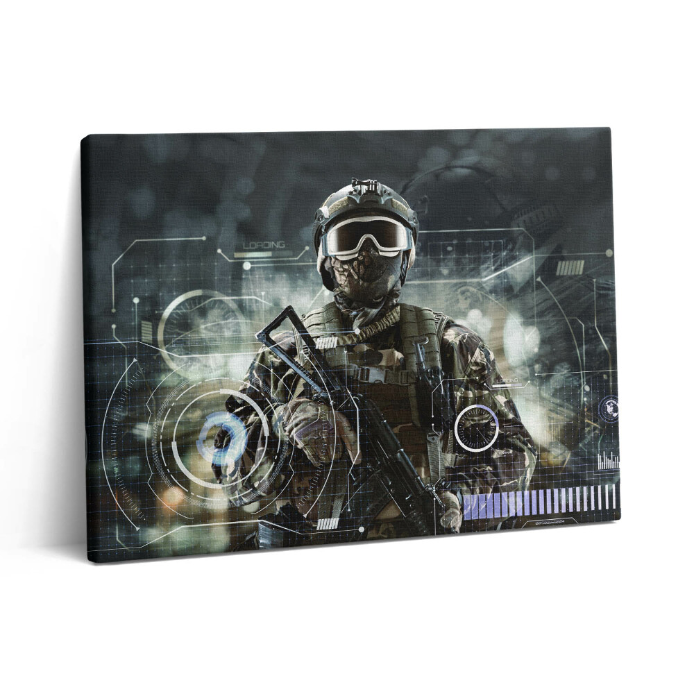 Pictură pe pânză 80x60 Soldat al forțelor speciale cu o armă