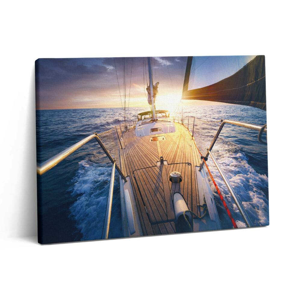 Pictură pe pânză 80x60 Apus de soare pe puntea unei bărci cu pânze