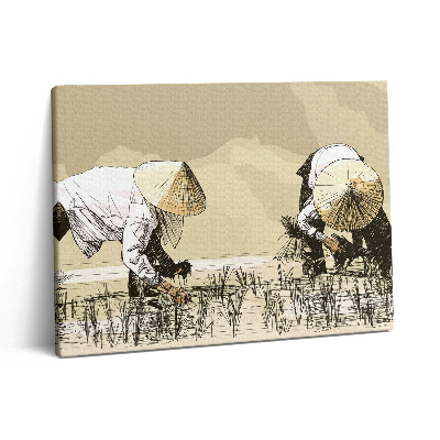 Pictură pe pânză 80x60 Două femei recoltează orez în Asia