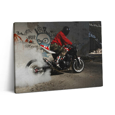 Pictură pe pânză 80x60 Bărbat pe motocicletă și graffiti