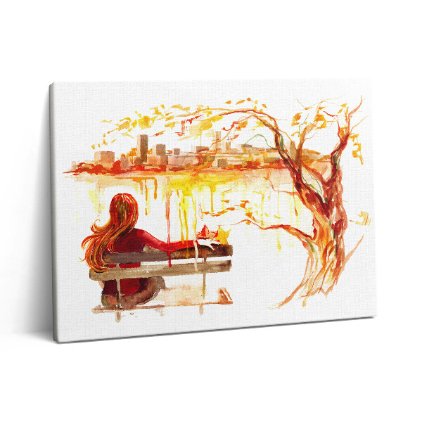 Pictură pe pânză 80x60 Peisaj de toamnă - femeie