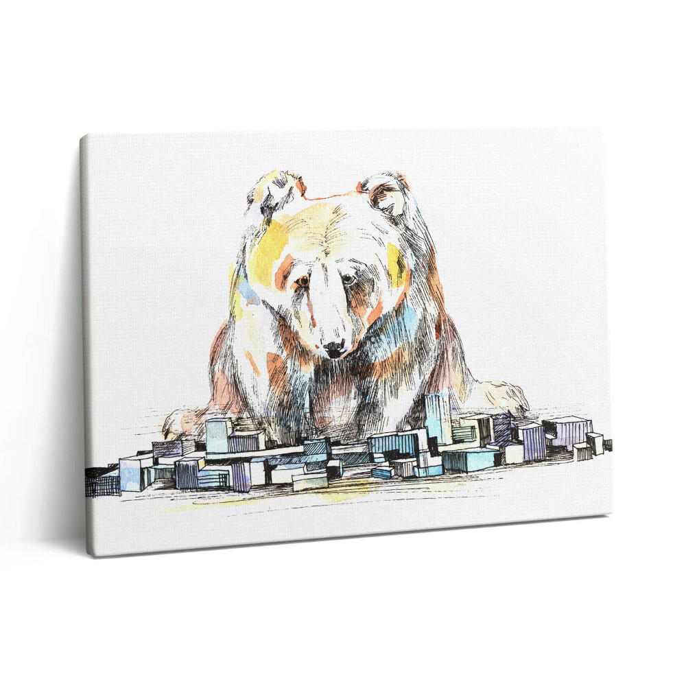 Pictură pe pânză 80x60 Ursul și orașul abstract