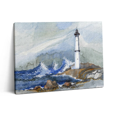 Pictură pe pânză 80x60 Acuarelă mare și far
