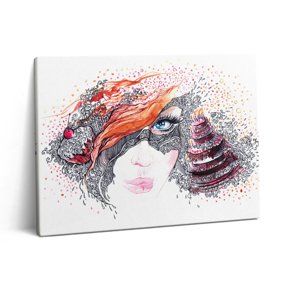 Pictură pe pânză 80x60 Femeie drăguță abstractă cu tort