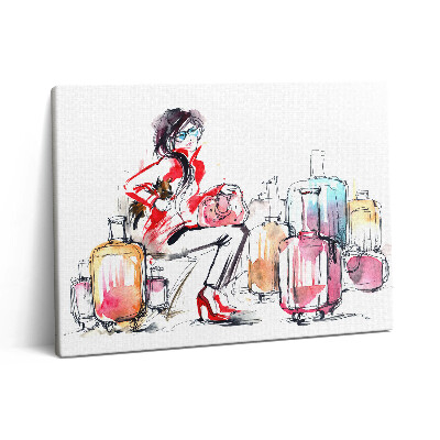 Pictură pe pânză 80x60 Femeie pictată cu valize
