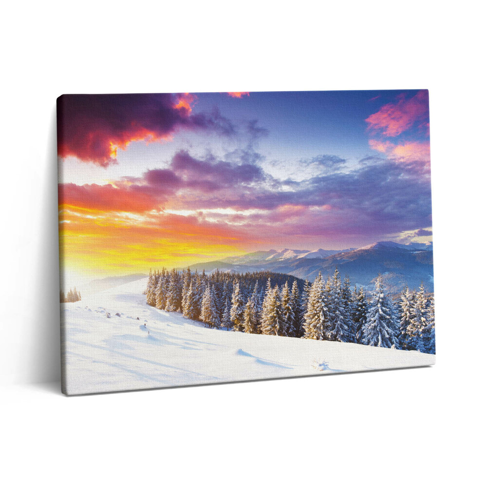 Pictură pe pânză 80x60 Peisaj montan de iarnă