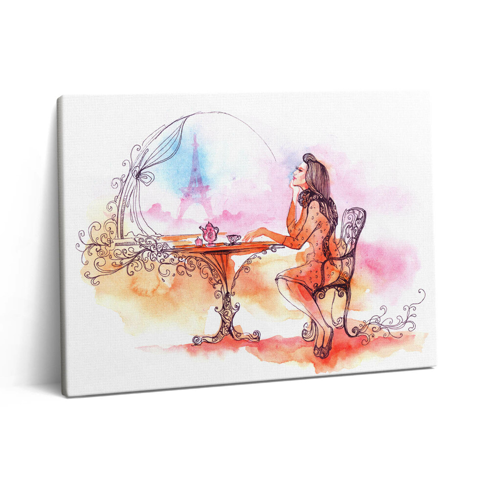 Pictură pe pânză 80x60 O femeie bea ceai la Paris