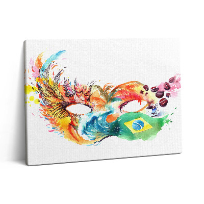 Pictură pe pânză 80x60 Cultura braziliană și steagul cu mască