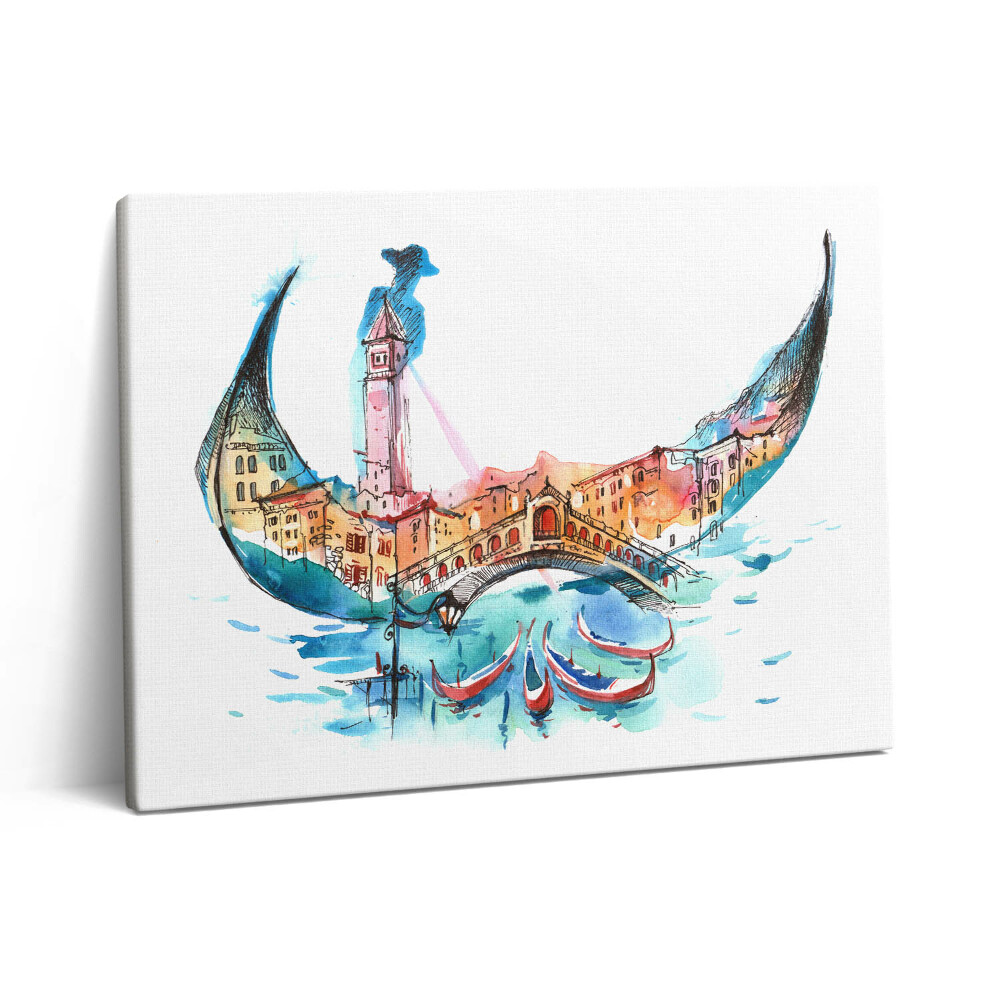 Pictură pe pânză 80x60 Rezumat - Gondole italiene în Veneția