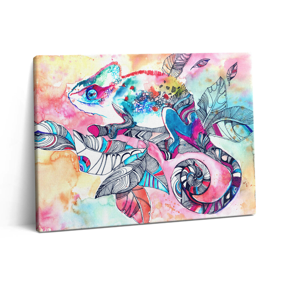 Pictură pe pânză 80x60 Cameleon pe o ramură