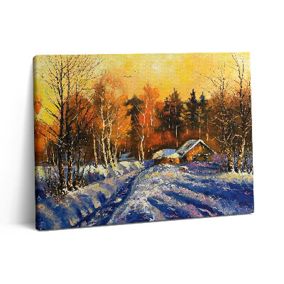 Pictură pe pânză 80x60 Seară în satul de iarnă