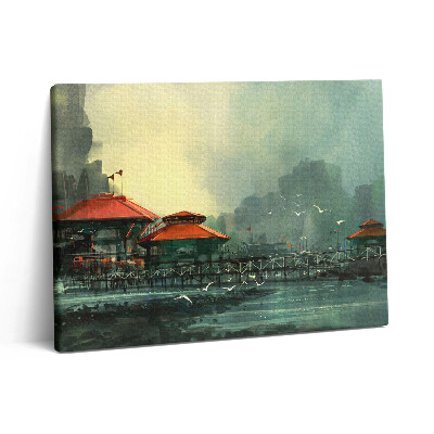 Pictură pe pânză 80x60 Sat de pescari