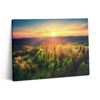 Pictură pe pânză 80x60 Apus de soare peste dealurile pădurii