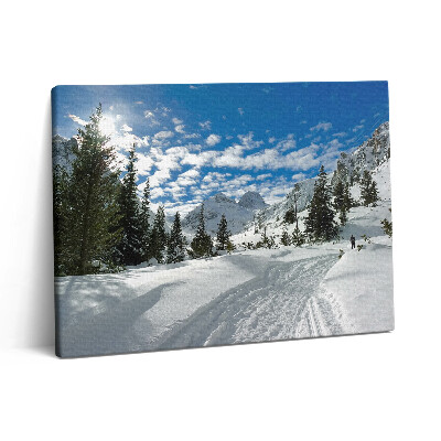 Pictură pe pânză 80x60 Peisaj montan iarna