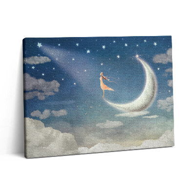 Pictură pe pânză 80x60 Fată pe lună și cerul nopții