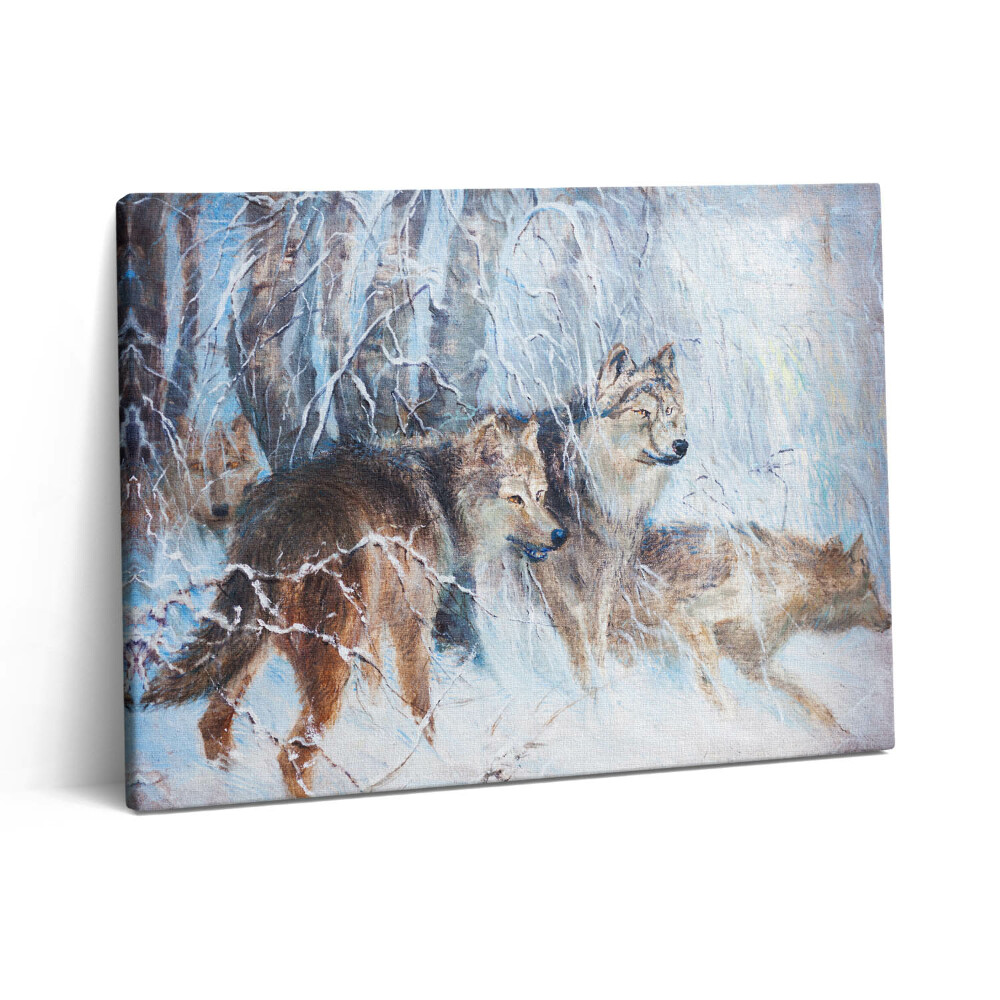 Pictură pe pânză 80x60 Desen cu lupii în pădure