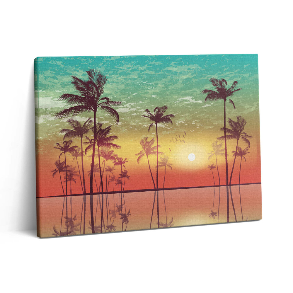 Pictură pe pânză 80x60 Palmieri tropicali la apus