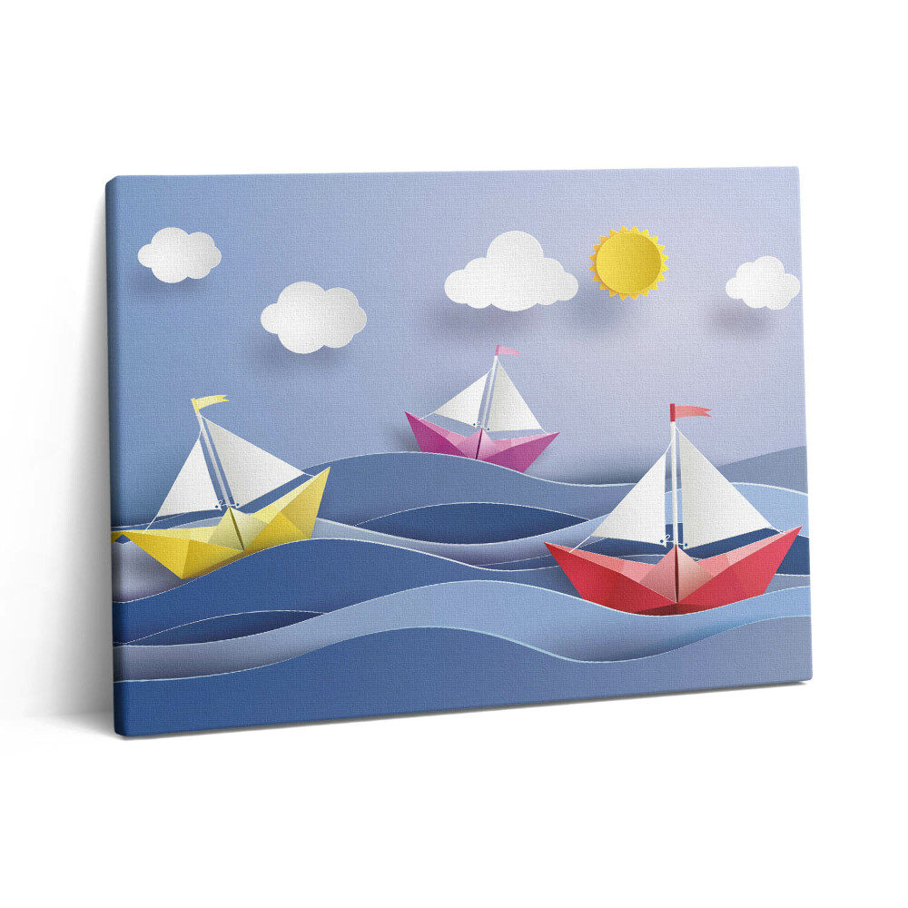 Pictură pe pânză 80x60 Bărci cu pânze origami colorate