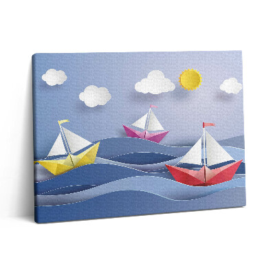 Pictură pe pânză 80x60 Bărci cu pânze origami colorate