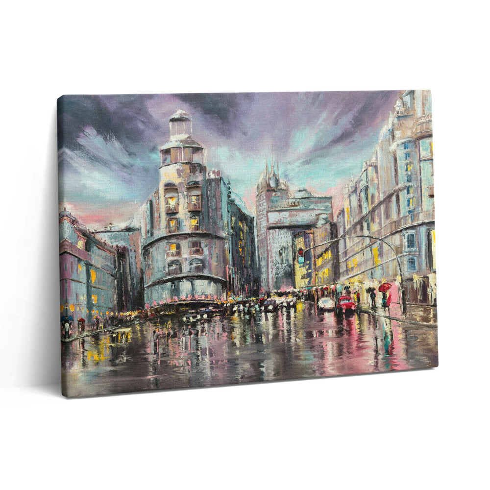 Pictură pe pânză 80x60 Orașul ploios – O plimbare în ploaie
