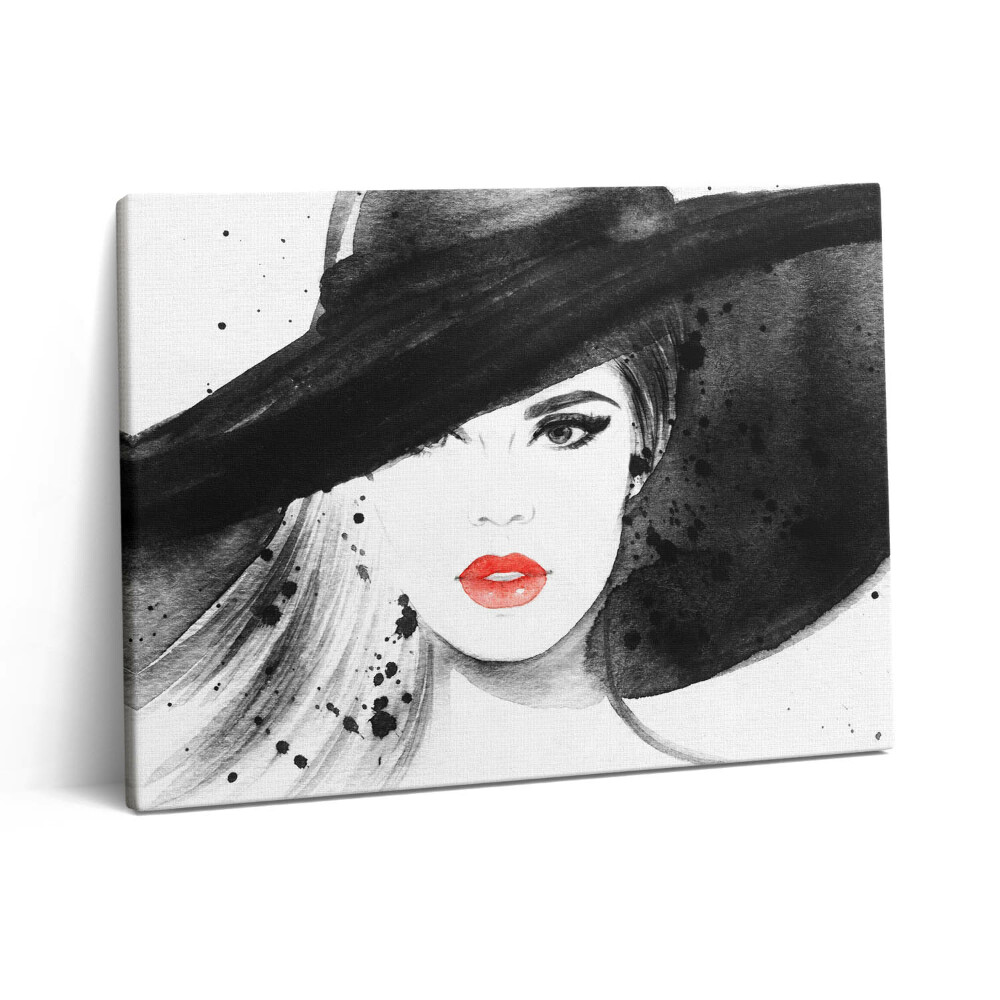 Pictură pe pânză 80x60 Femeie cu pălărie și negru