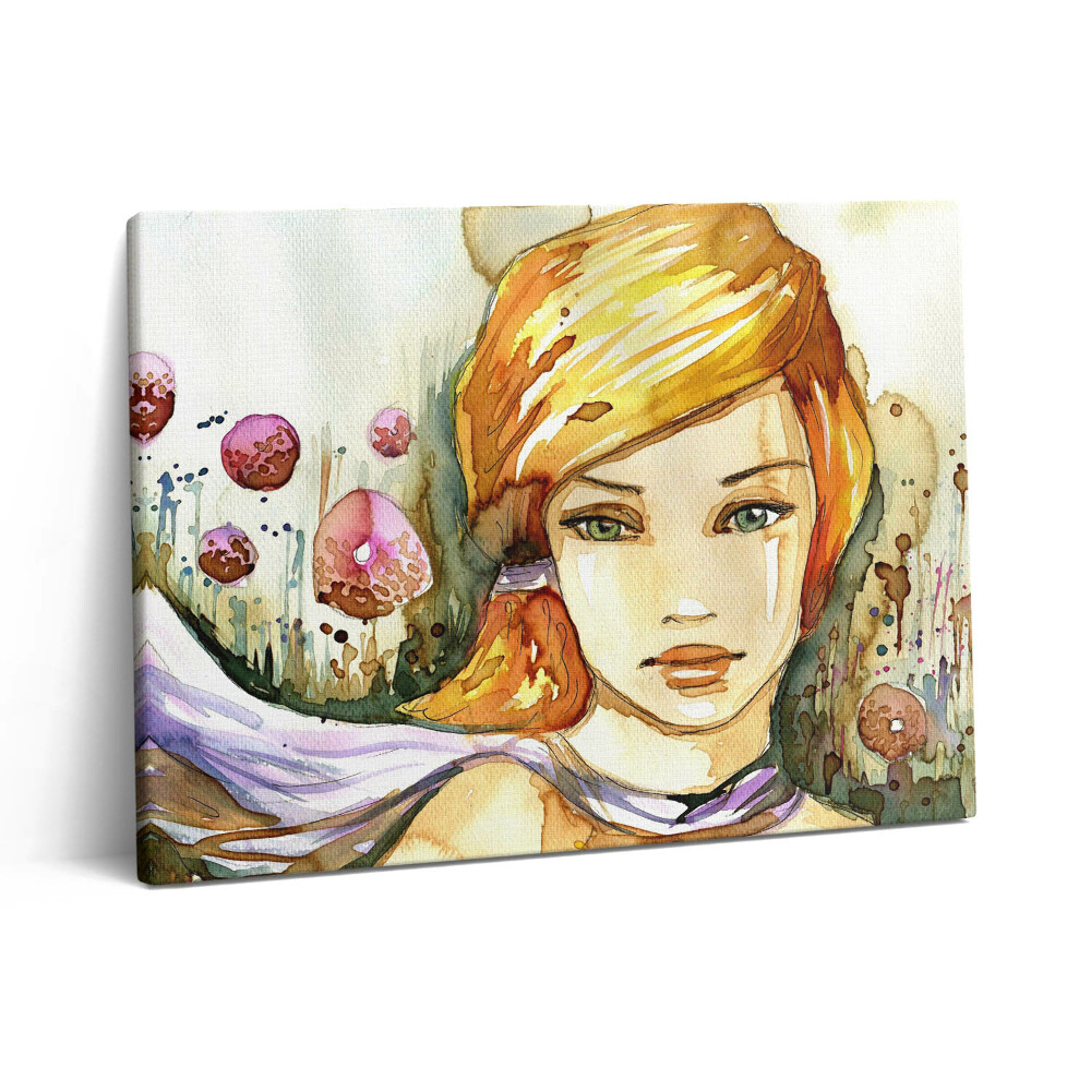 Pictură pe pânză 80x60 Femeie și gogoși în acuarelă