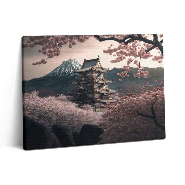Pictură pe pânză 80x60 Turnul Asiatic și Florile de Cireș
