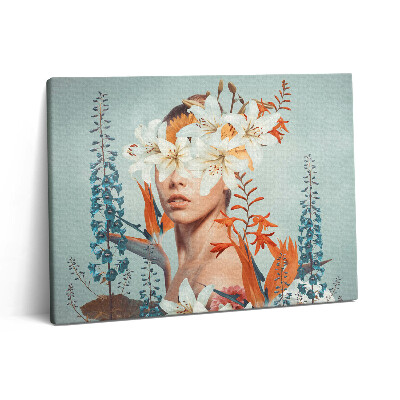 Pictură pe pânză 80x60 Femeie abstractă cu flori