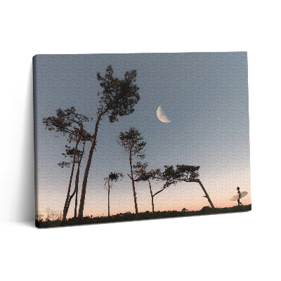 Pictură pe pânză 80x60 Semilună și copaci