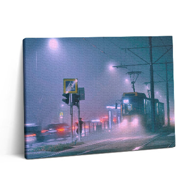 Pictură pe pânză 80x60 Varșovia în ceață noaptea