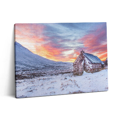 Pictură pe pânză 80x60 O căsuță în munții înzăpeziți