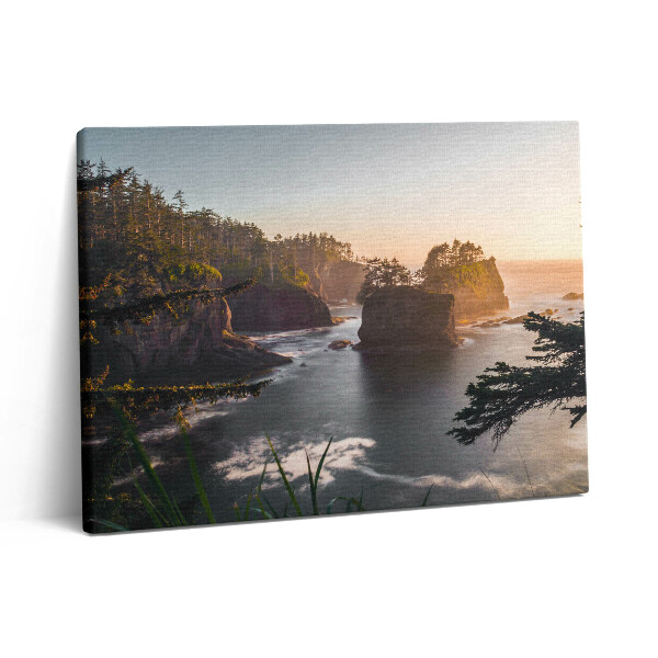 Pictură pe pânză 80x60 Peisaj de stânci și apus de soare