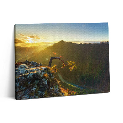 Pictură pe pânză 80x60 Apus de soare peste munți